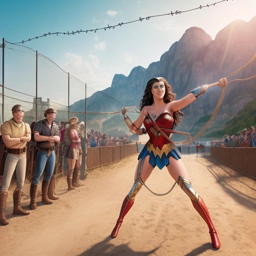 Wonder Woman getting tangled in her lasso