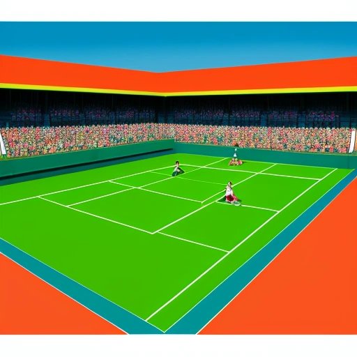 Vibrant tennis court with spectators