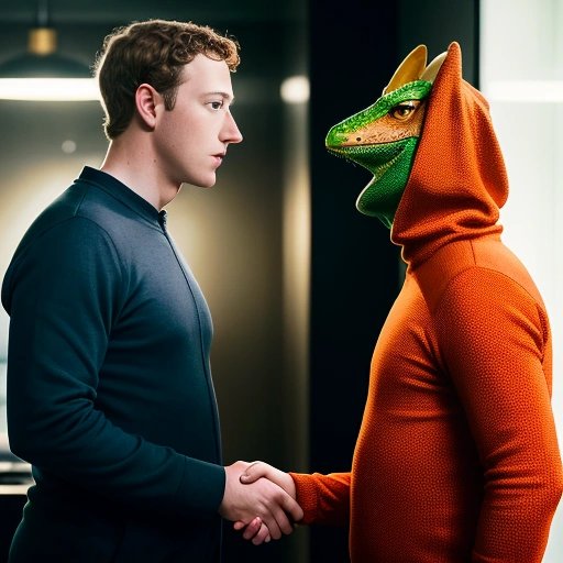 Mark Zuckerberg and Robert California in lizard costumes