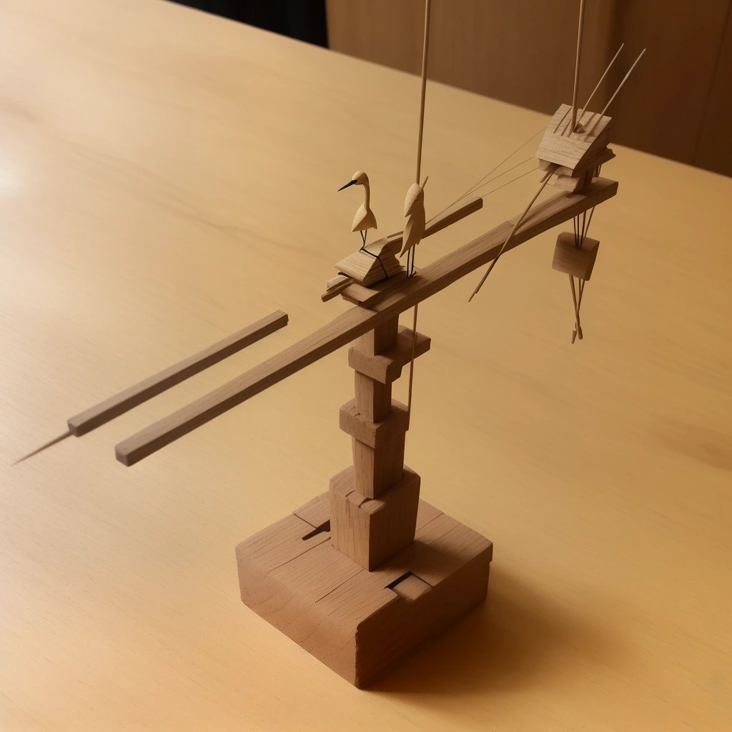 Wooden crane with a toothpick