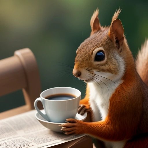 Squirrel worker taking a break and reading news about the discovery