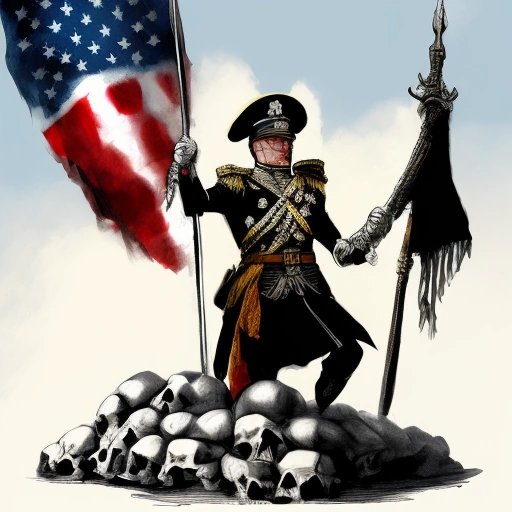 Military general standing on skulls