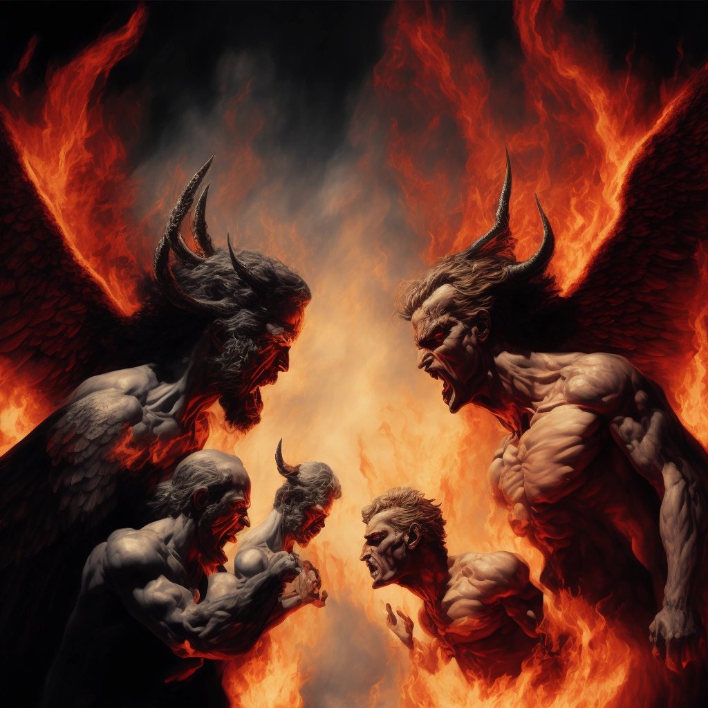 Debate between an angel and Satan