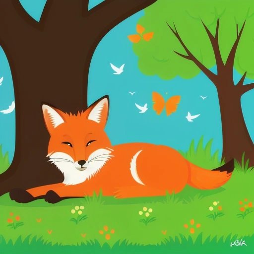 Lazy fox napping under a tree