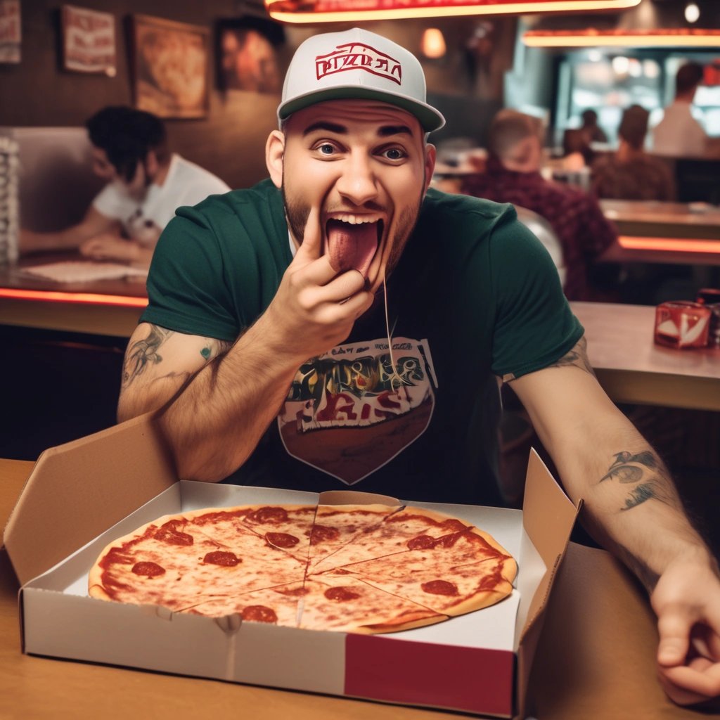 Vinny ready to eat pizza