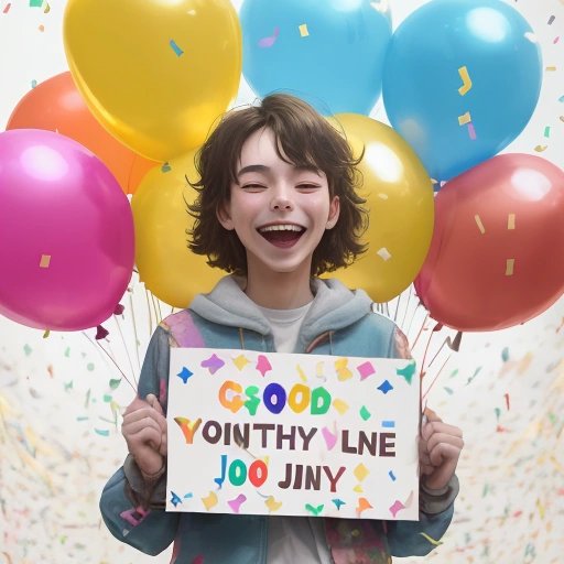 Person celebrating with balloons and confetti