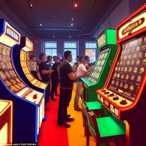 Developers playing Nibbles arcade machine