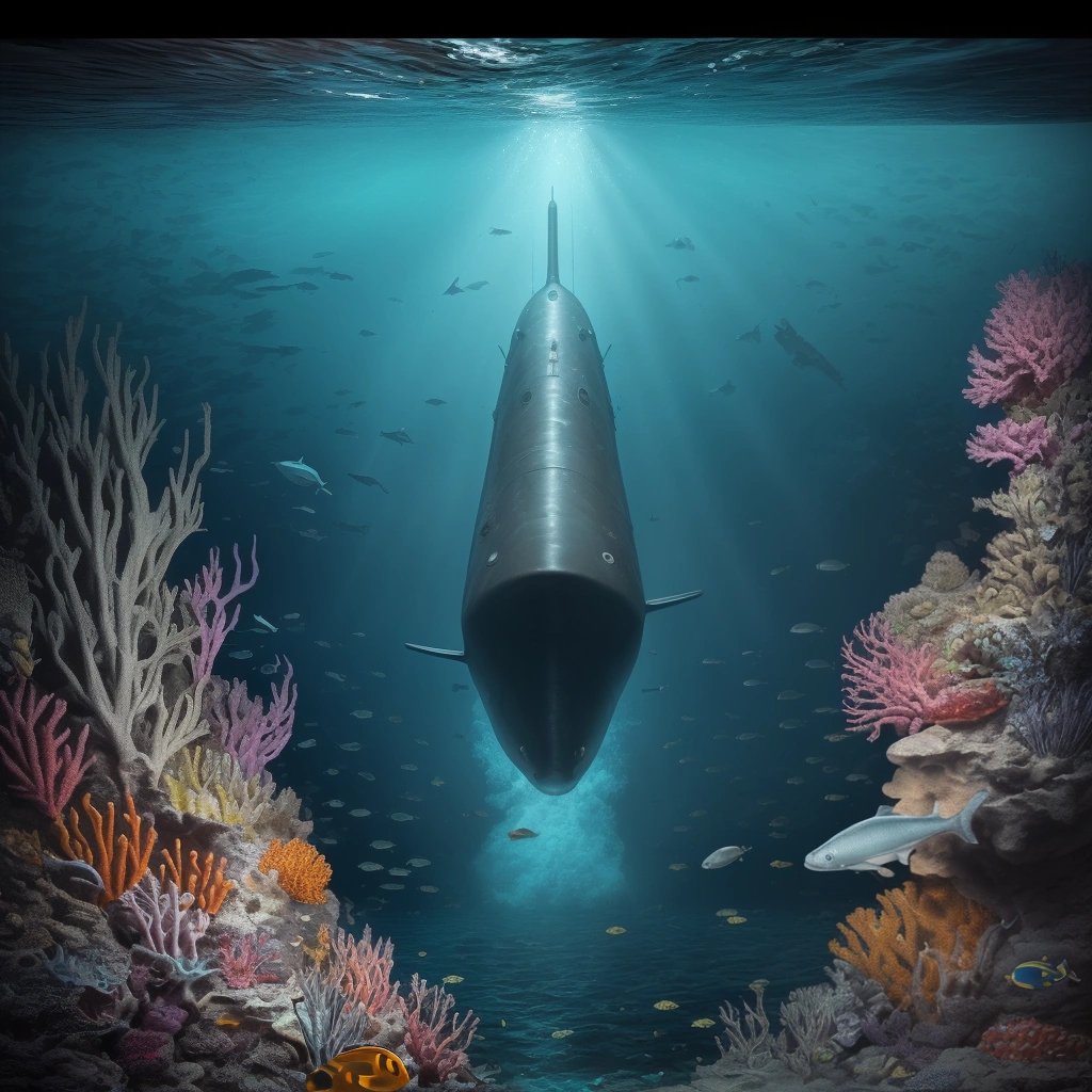 Submarine hidden under sea