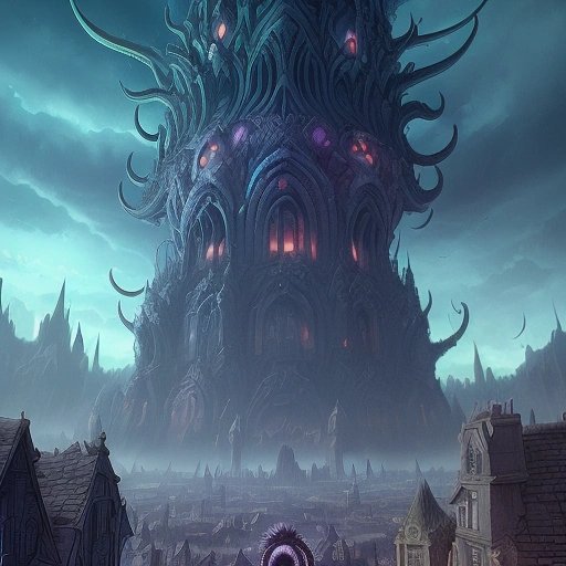Cthulhu wreaking havoc on a town