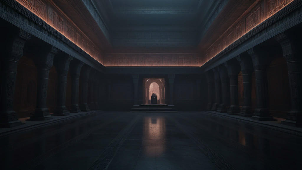 a grand, ancient Sith temple on Naboo, with dark, foreboding architecture, intricate carvings, and eerie lighting, high quality, extremely detailed, cinematic