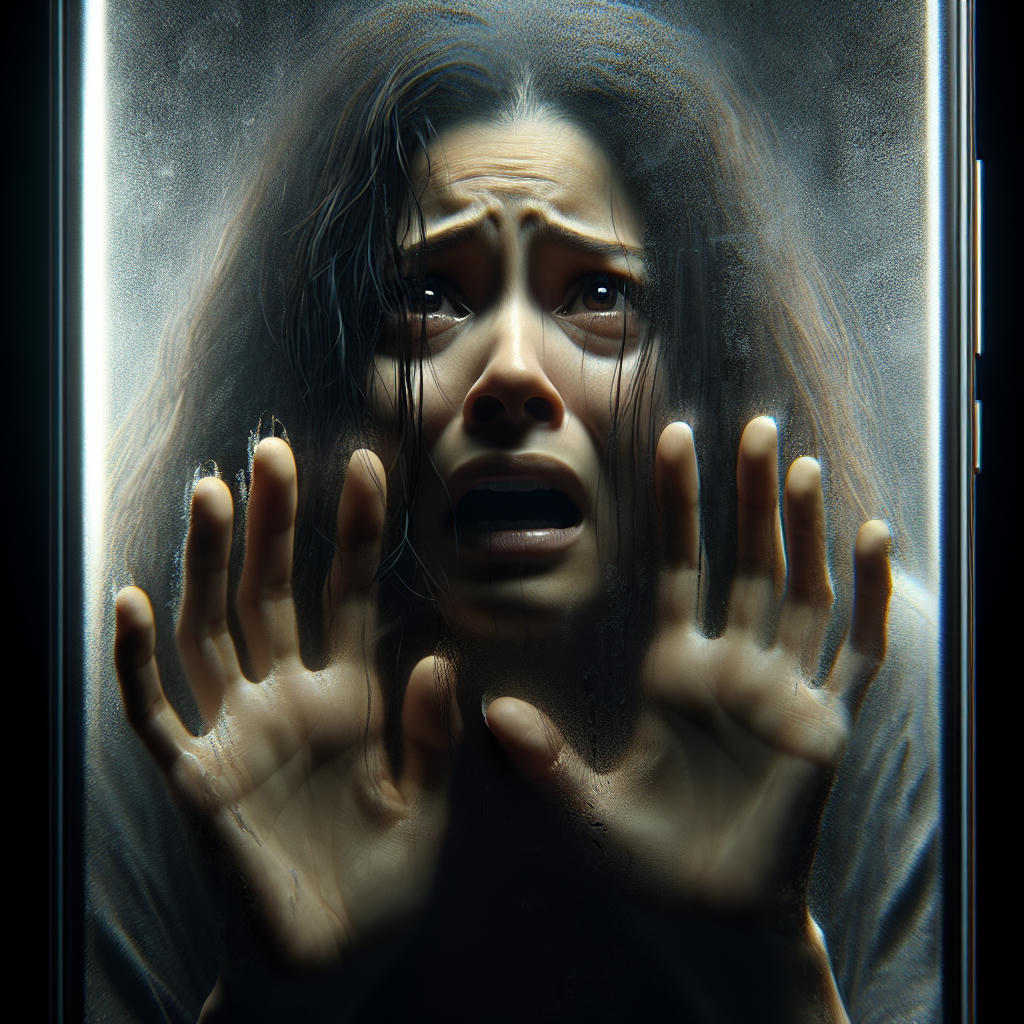 Person trapped inside a smartphone symbolizing loss of privacy