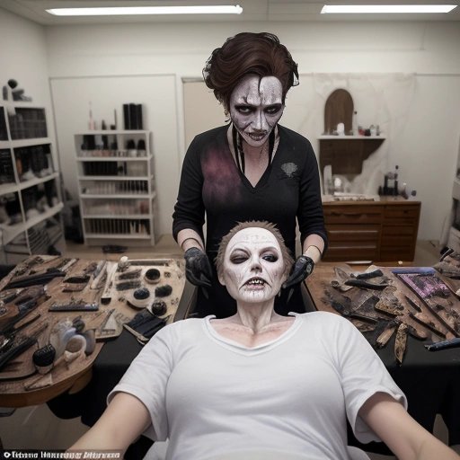 Makeup artist working on a realistic corpse makeup