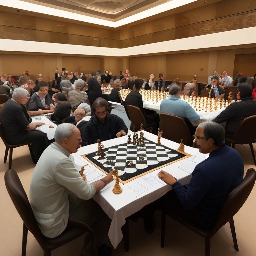 Scientists and chess players discussing Praggnananda's discoveries at a symposium
