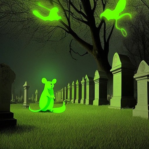 Rats with glowing green eyes in a cemetery