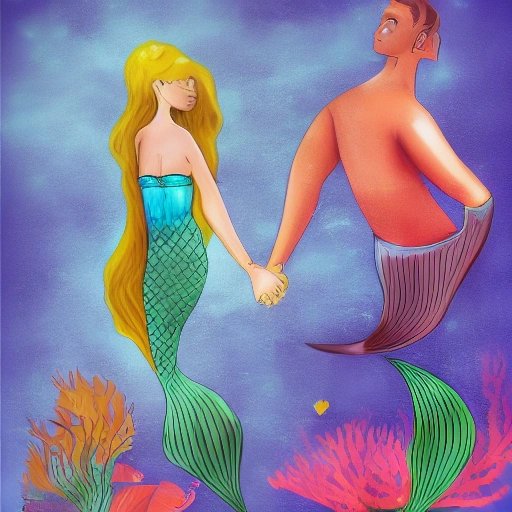 Mermaid and human holding hands