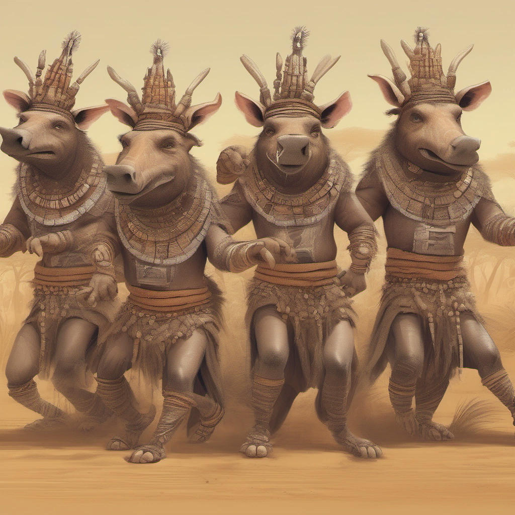 Ancient warthogs performing a dance ritual.