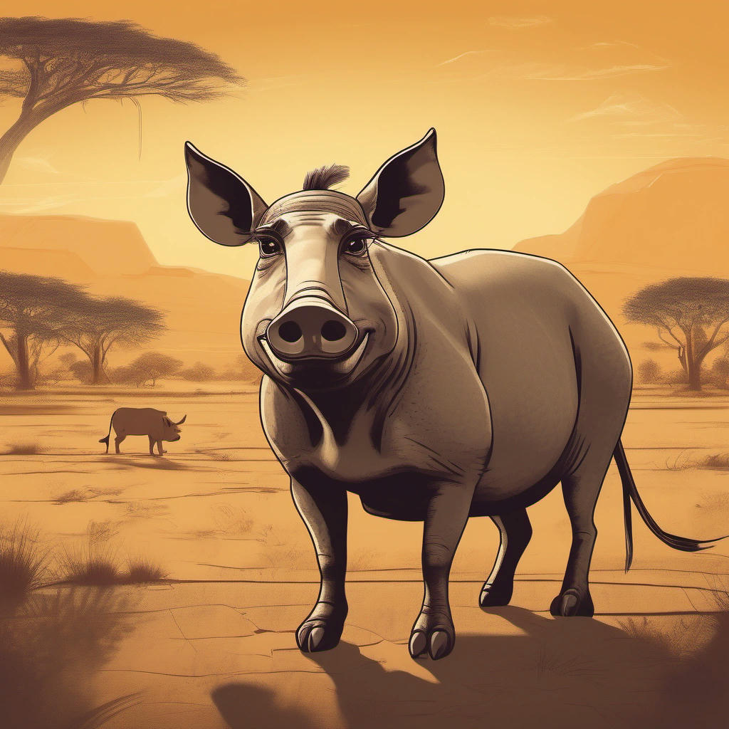 A warthog kneeling with a quizzical expression.