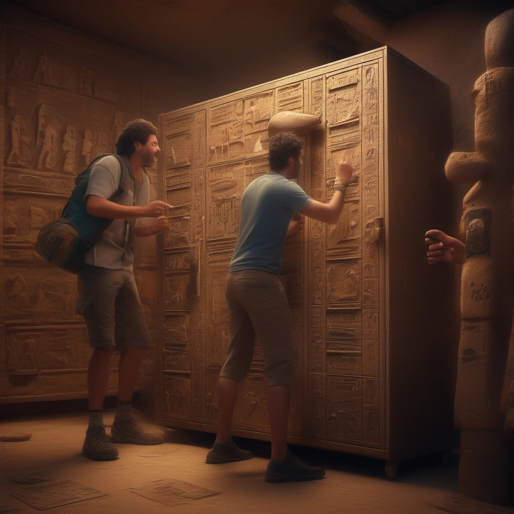 Archaeologists opening the locker