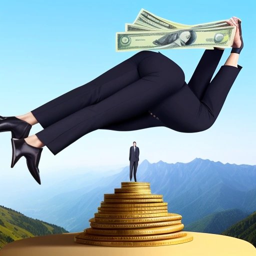 Politician doing acrobatics on a mountain of cash