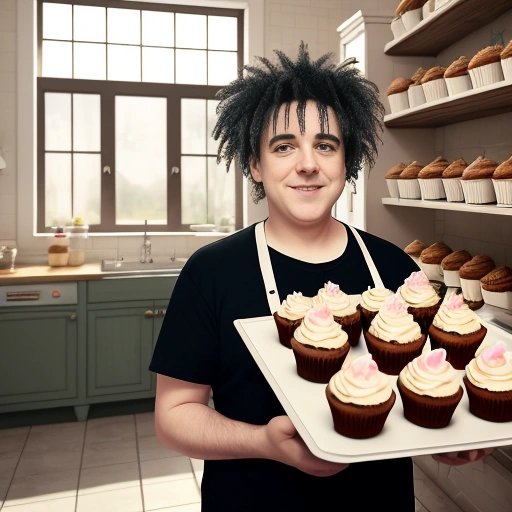 Robert Smith baking cupcakes