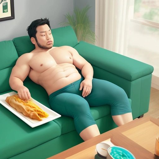 Person with a bulging belly from egg roll consumption