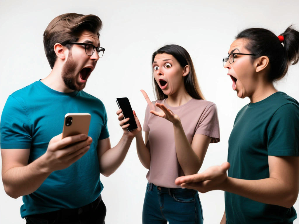 two people arguing with one holding a phone showing ChatGPT, looking triumphant