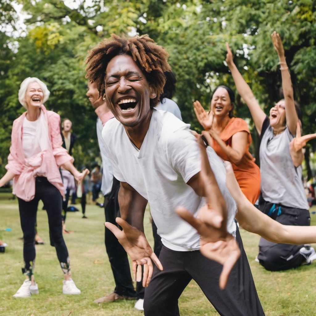 Laughter yoga in a park