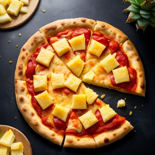 Divided pizza with pineapple on one half