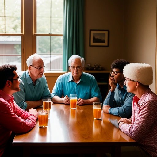 Neighbors exchanging puzzled expressions while drinking peculiar beverages