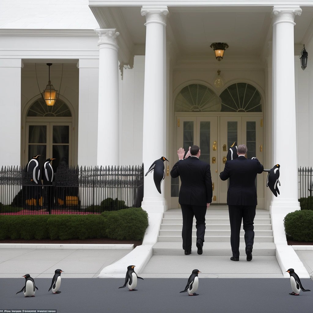 Penguins exiting the White House