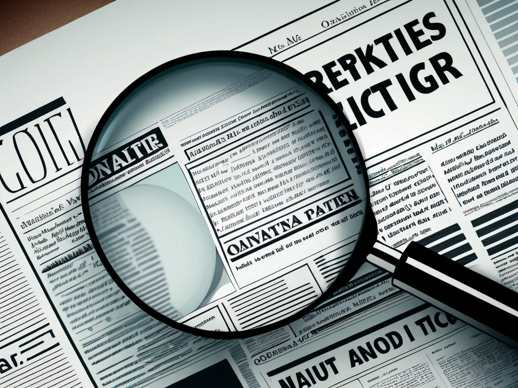 a magnifying glass over a newspaper, symbolizing fact-checking and verification