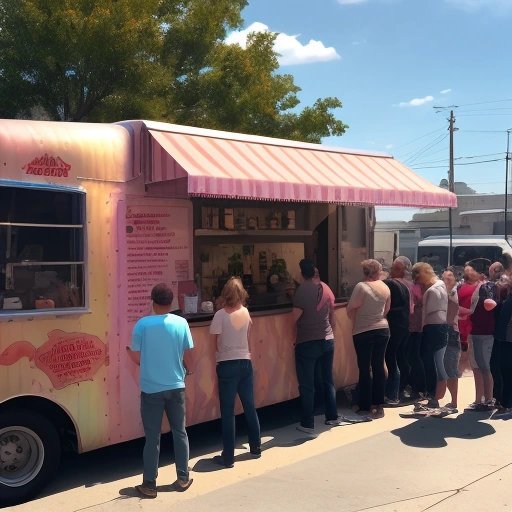 Food truck with a line of people