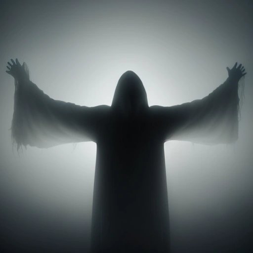 Person in a living fog costume with raised arms