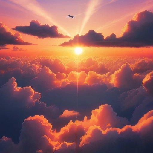 Airplane in sunset