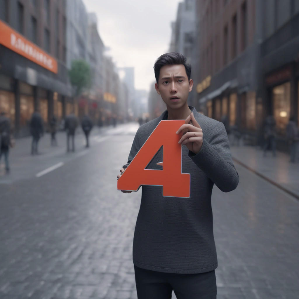 a person holding a 'stop ai' sign, with a smartphone in the other hand, confused expression, city street in the background, hyper realistic, beautiful, intricate details, photo-realism, octane render, 4k