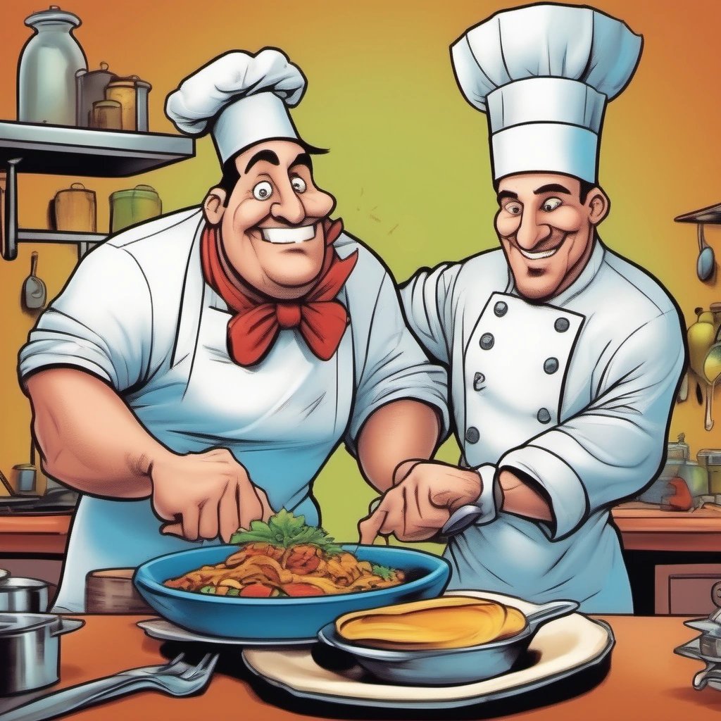 Chef and sneaky thief in the kitchen