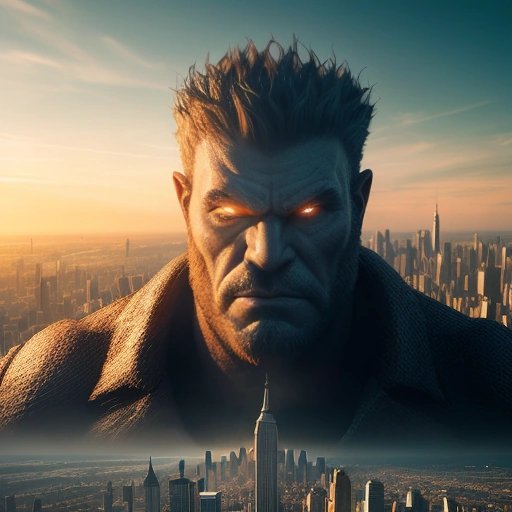 The monster with celebrity face landing on Earth and looming over a city