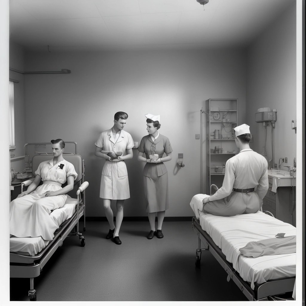 Men dressed as women in a hospital room