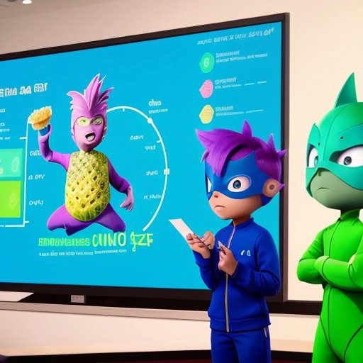 PJ Masks making a presentation about pineapple on pizza