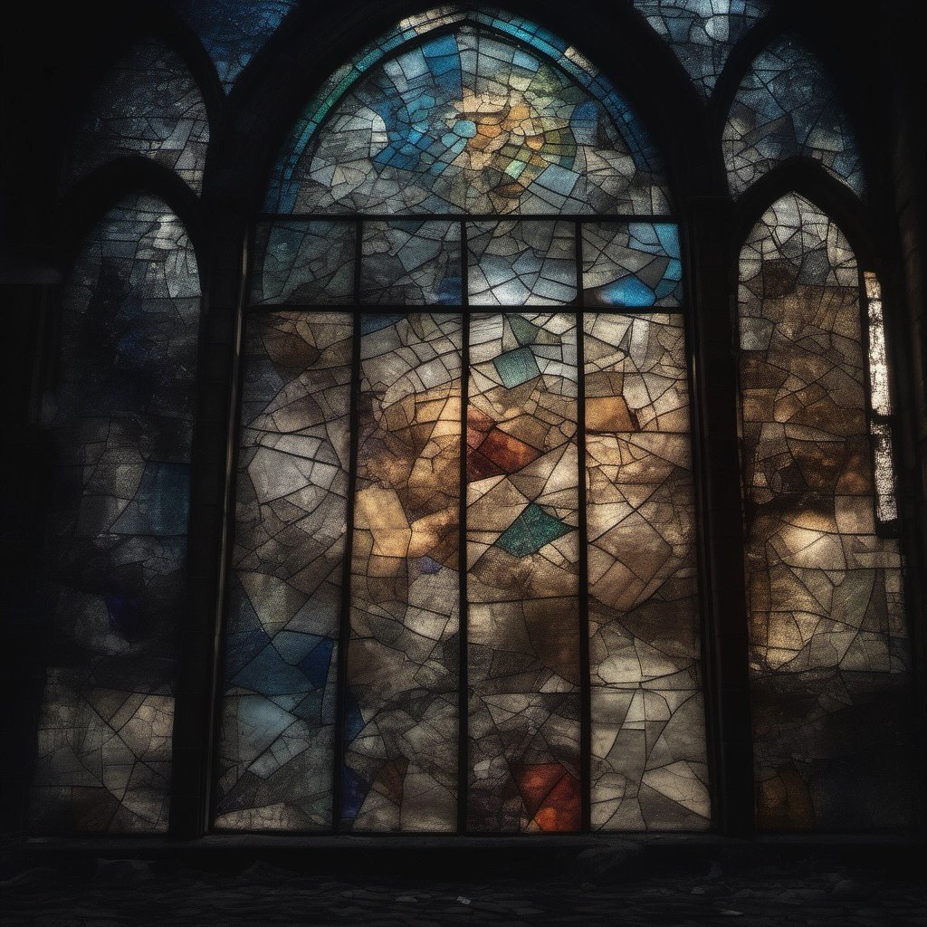 Shattered stained glass window of heaven