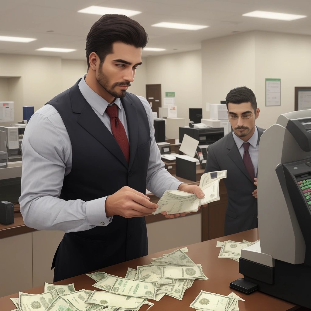 Man withdrawing money with handwritten note