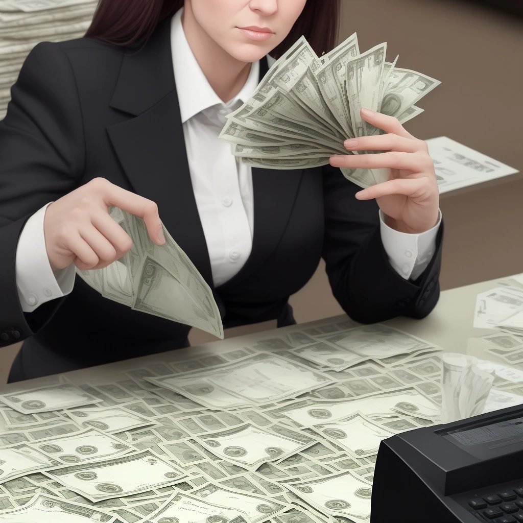 Teller counting stacks of cash
