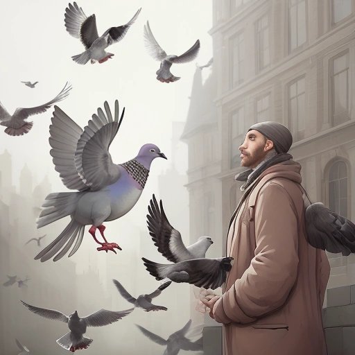 Pigeons coexisting with humans