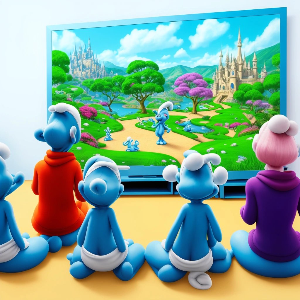 Kids watching the Smurfs on TV