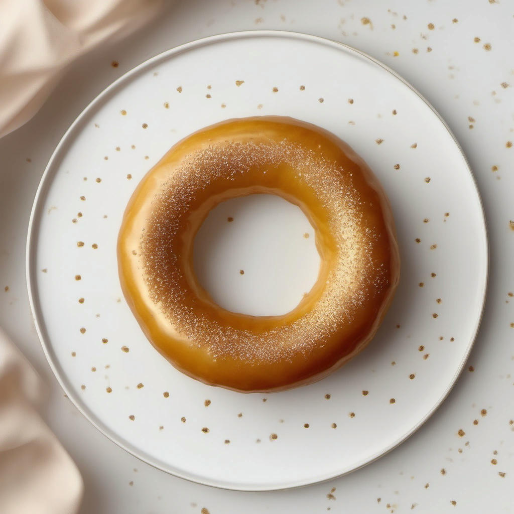 A tantalizingly perfect donut presented on a serving plate.