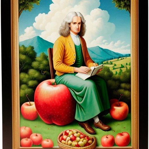 Cartoon of a perplexed Isaac Newton looking at the apples with Apple Inc.'s logo