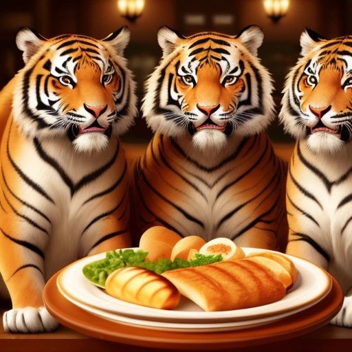 Three tigers menacingly growling at the waiter