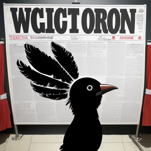 Feathers McGraw's silhouette against newspaper headlines