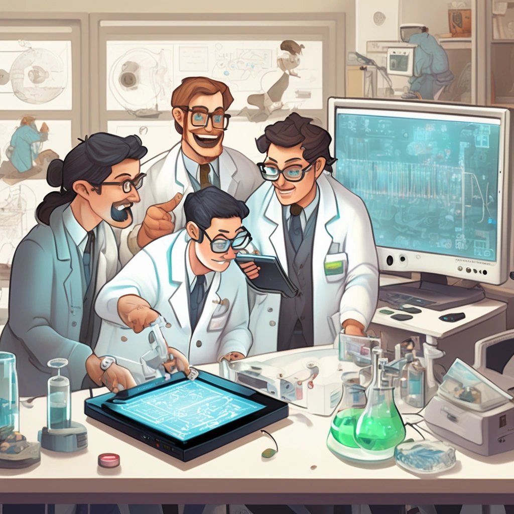 Scientists using a Wii U console for data processing in a lab