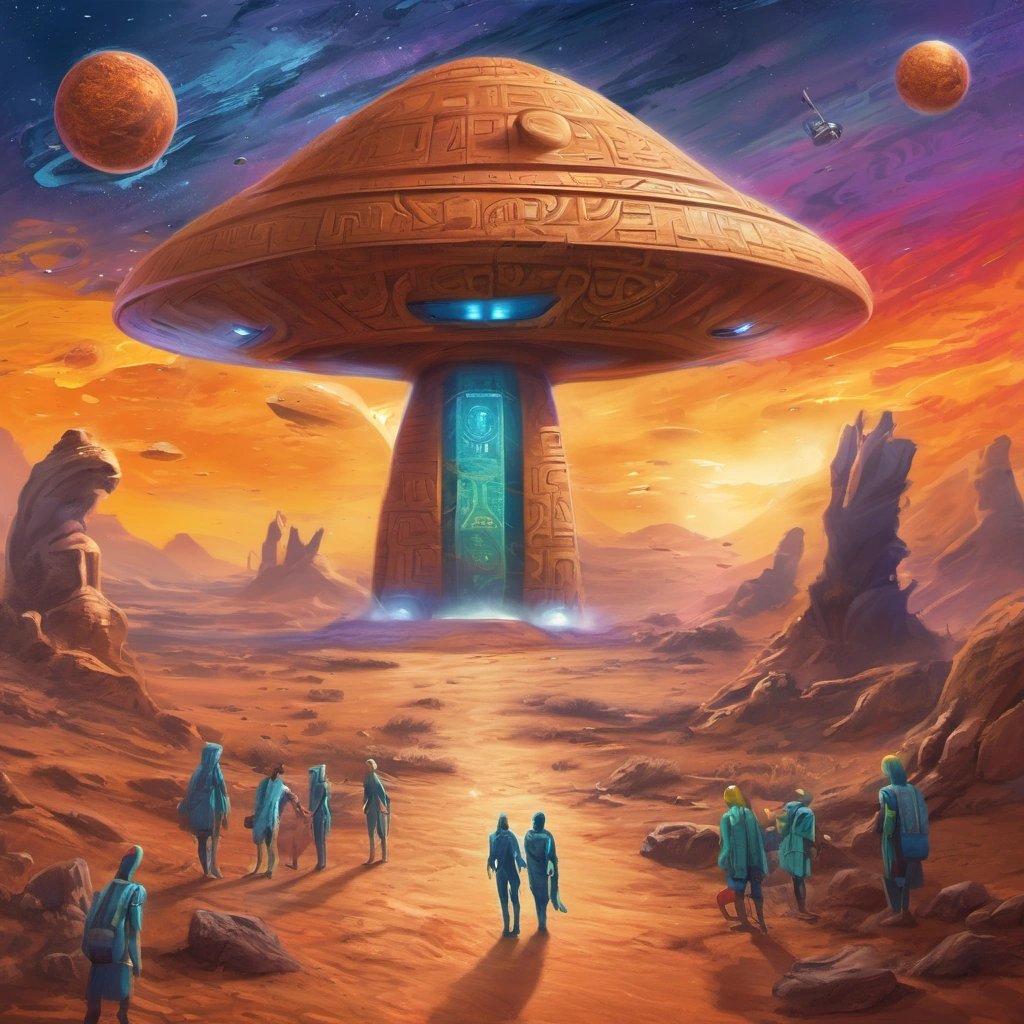 Artist's interpretation of ancient alien visitors leaving message